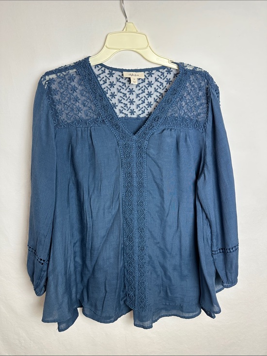 Style & Co. Tops - Style & Co. blue long sleeve V-neck tunic blouse with lace embroidery, size 2X